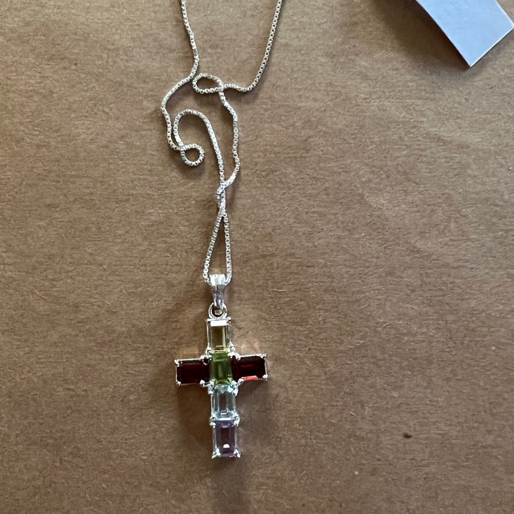 Cross necklace with colorful stones